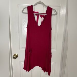 Dark Red Flowy V-Neck Dress with Tie Back and Pockets | Trixxie